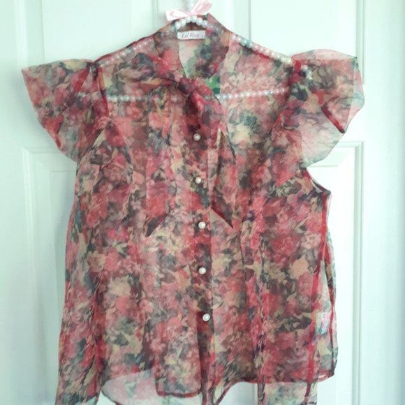 NWT Simons floral print sheer button up blouse - Picture 5 of 5